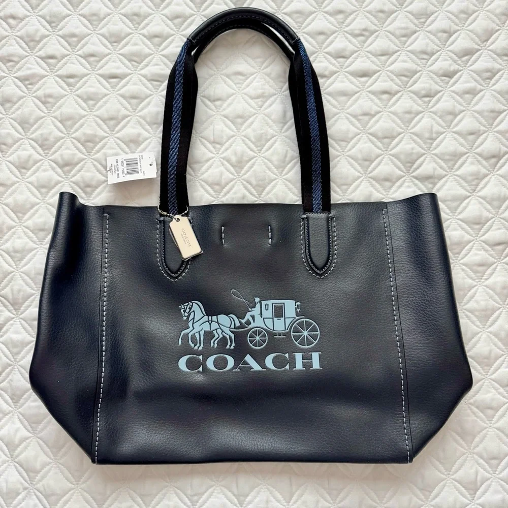 NWT Coach Derby Tote Bag Embossed Horse Carriage Silver/Midnight Navy Multi - Picture 1 of 13